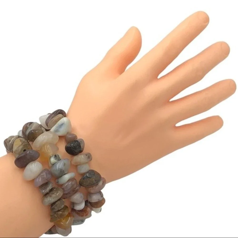 🌼 Set 3 Brown Tones Stone Stretch Bracelets
